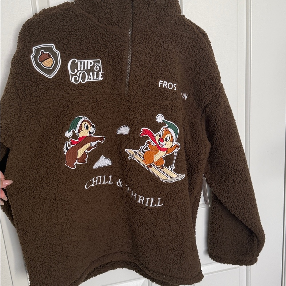 Disney Brown Sherpa Pullover with Chip & Dale